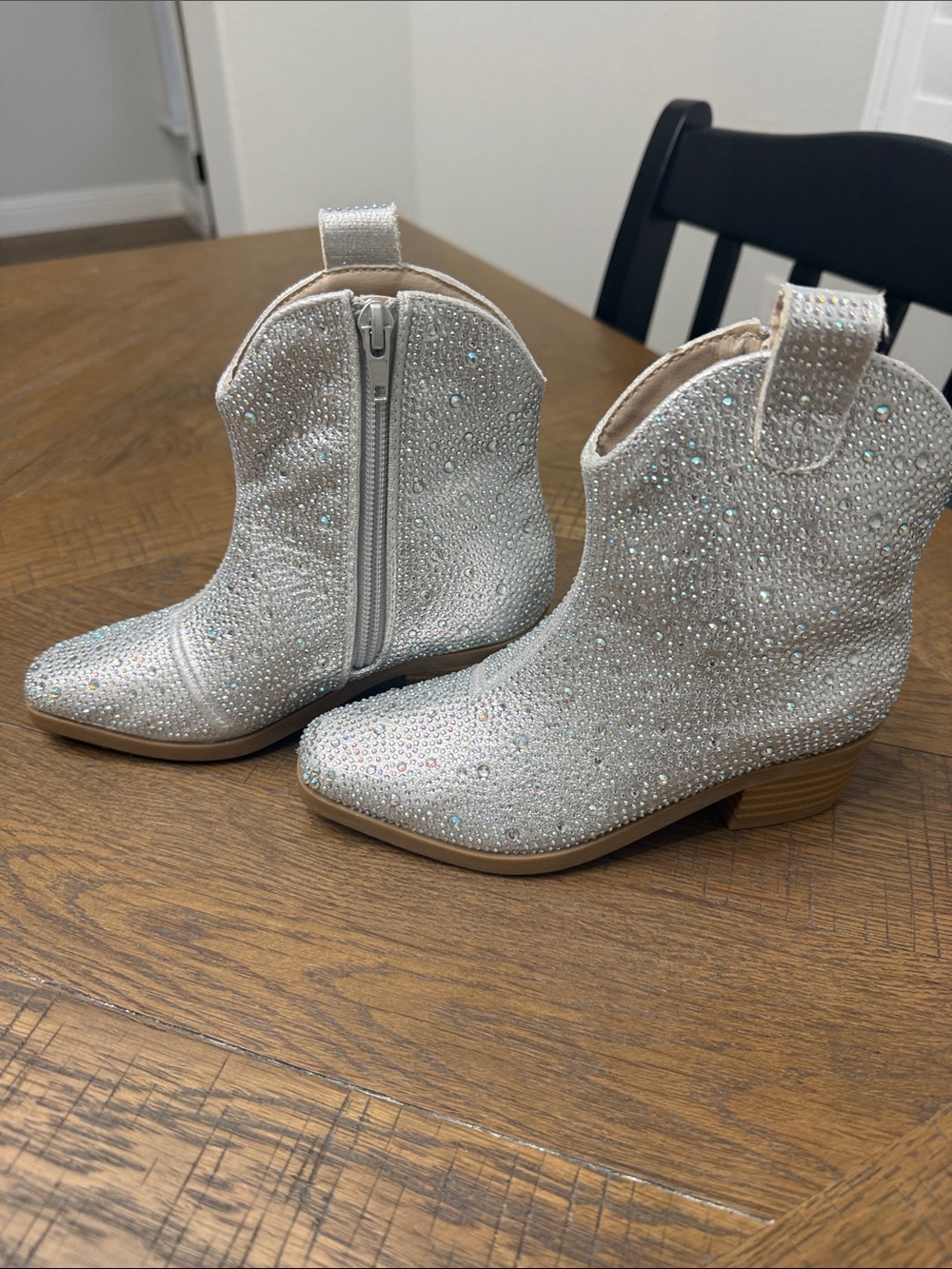 Sparkle Silver Kids Western Boots with Side Zip